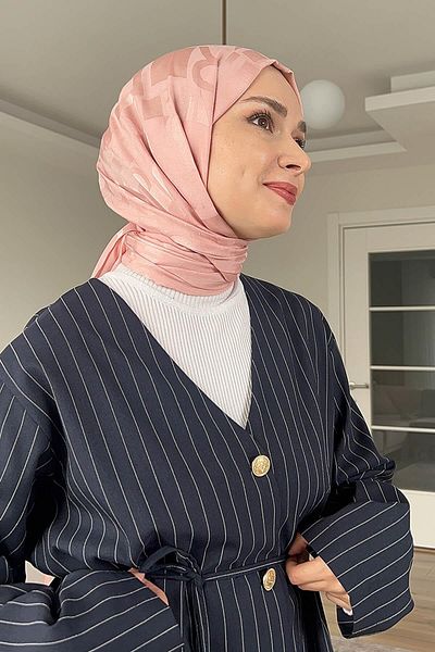 carell Şüheda's Choice Lettering Pattern Jacquard Italian Silk Shawl Powder