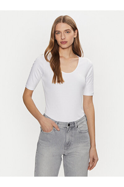 Calvin Klein Kadın Yuvarlak Yaka Kısa Kollu Slim Fit Beyaz Body K20K208050-YAF
