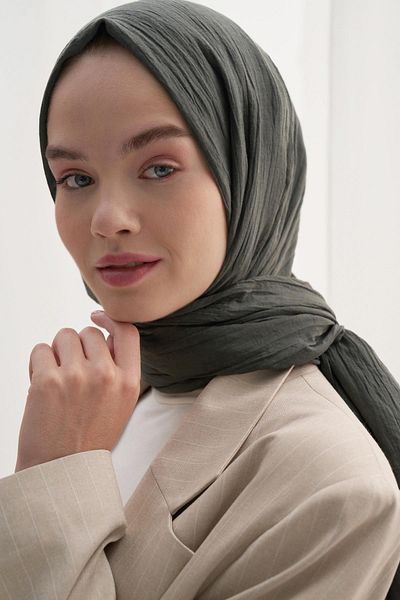 carell Khaki Colored Organic Wrinkled Shawl