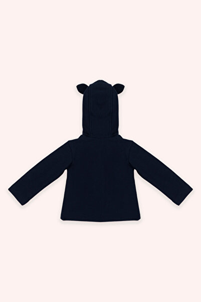 Panço Baby Girl Embroidery Detailed Hooded Navy Blue Jacket