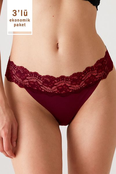 Pierre Cardin Pachet economic din 3 piese pentru femei 2842 tanga din dantelă fără urme (MĂRIME DE REȚEA BUMBAC)