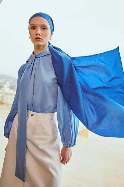 carell Indigo Cotton Silk Antique Pattern Shawl