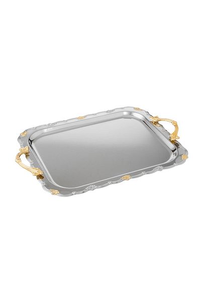 Dania Prestige Rectangular Metal Tray Set, Nickel and Gold Decorated, 3 Pieces