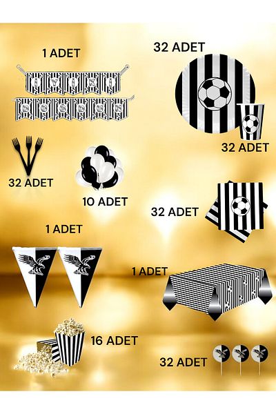 VibeHome Black and White Themed Ultra-Luxury Set for 32 - Birthday Party and Fun Events