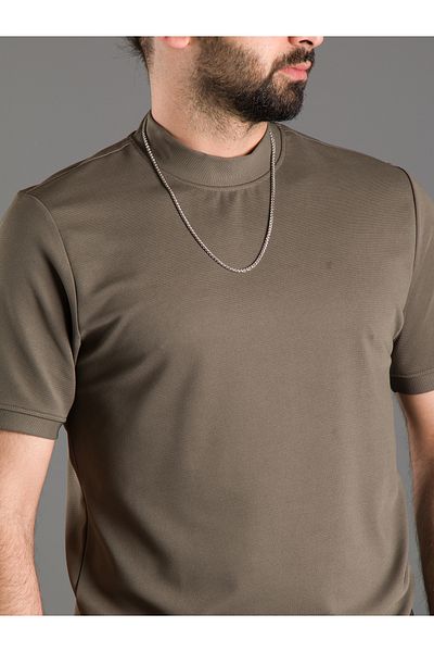 JR9 Ανδρικό μαλακό μπλουζάκι KHAKI μισό λαιμό 4648
