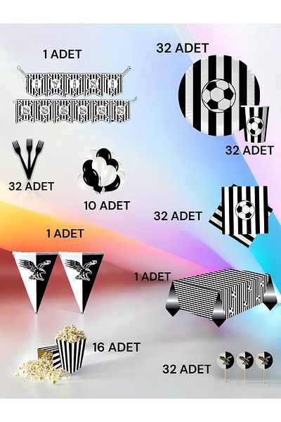 VibeHome Black and White Themed Ultra-Luxury Set for 32 - Birthday Party and Fun Events