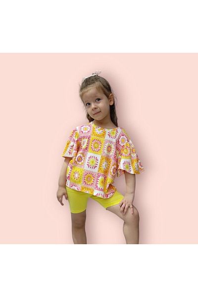 Kübra Tekstil Bluză colorată cu croșetat portocaliu și flori înfășurate pentru fete - Kt02203 -100