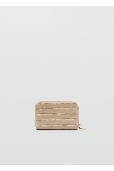 MANGO Beige Crocodile Skin Look Coin Purse