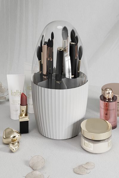 Fesya Home White Makeup Organizer with 7 Compartments - Multi-Purpose Organizer with Dome Cover