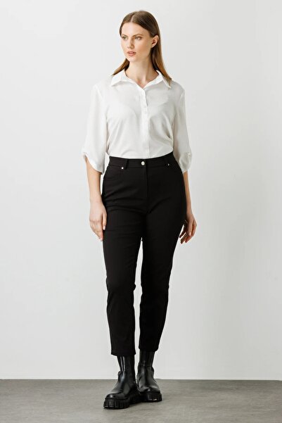 Ekol Minimalist Midi Women's Trousers - High Waist, Slim Fit, Casual & Office