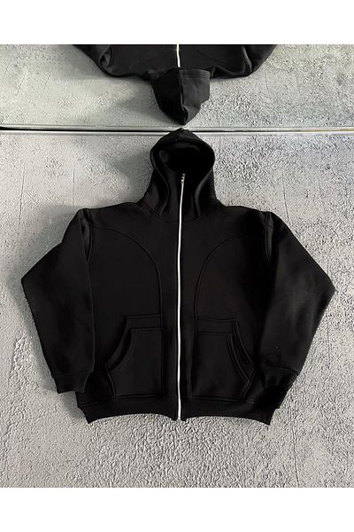 Gofeel Mask Detail Streetwear Oversize Zipper Hooded Hoodie