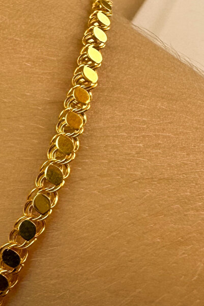 K KRAFTIVA JEWELRY 14 Ayar Altın Orta Kalın Pullu Halep Bileklik