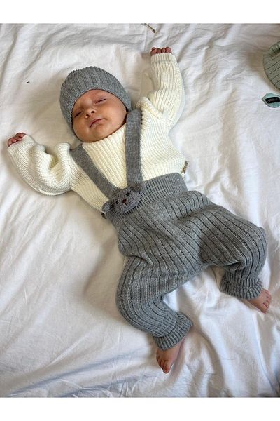 Minizade Unisex 3-Piece Premium Suit with Hat Knitted Sweater