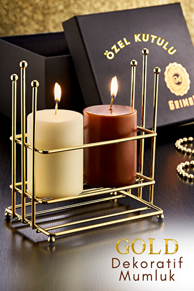 grimorlife 3 Lü Özel Kutulu Dekoratif Yılbaşı Yeni Yıl Hediyelik Gold Mumluk ...