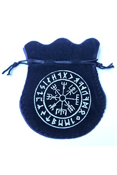 TamgaCrafts Vegvisir Tılsım Baskılı Büyük Siyah Kadife Kese 12x15 cm Rune Sak...