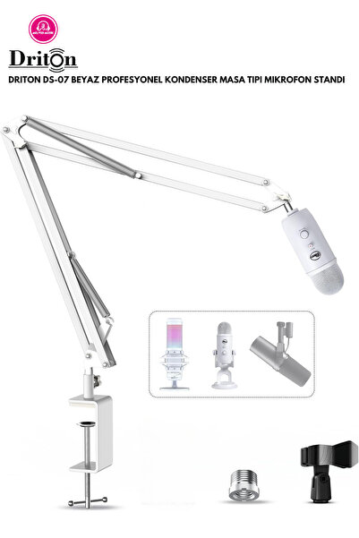 DRİTON DS-07 BEYAZ PROFESYONEL KONDENSER MASA TİPİ MİKROFON STANDI