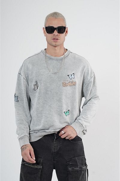 king brich Φούτερ με λαιμόκοψη με απλικέ Oversize Fit