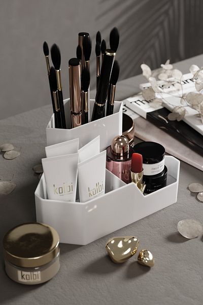 Fesya Home White Corner Triangle Makeup Organizer - Tabletop Organizer