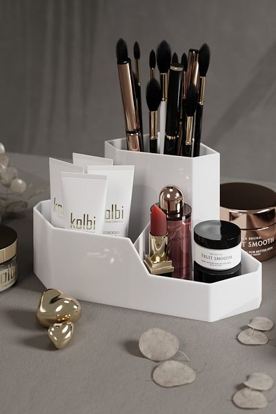 Fesya Home White Corner Triangle Makeup Organizer - Tabletop Organizer