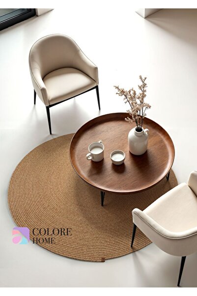 Colore Home Bej Hasır Jüt Yuvarlak Kilim Bohem Yuvarlak Halı El Örgüsü Paspas