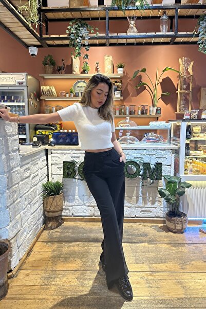 CurcunaShop Kadın Bisiklet Yaka Yumuşak Dokulu Kısa Kol Triko Kazak