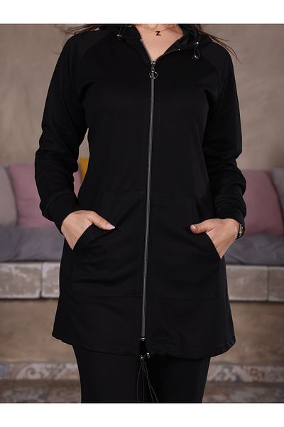 Fazilet Aslan Modal Fabric Zippered Kangaroo Pocket Double Set