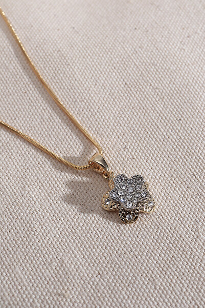 Süspüs Accessories Taşlı Çiçek Figür Gold Renk Kolye