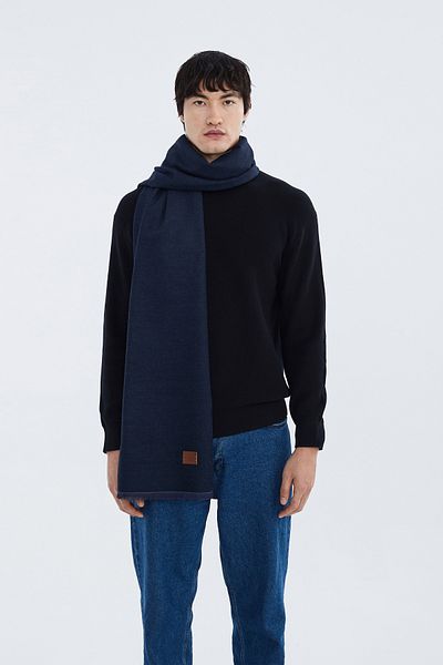 Nordbron Μαλακά πλεκτά Unisex Navy Blue - Λεπτομέρεια με φούντα και χοντρό κασκόλ Bryo Seasonal Casual