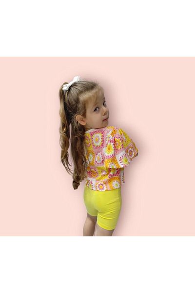 Kübra Tekstil Bluză colorată cu croșetat portocaliu și flori înfășurate pentru fete - Kt02203 -100
