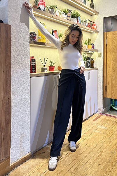 CurcunaShop Kadın Önden Kruvaze  Modal Kumaş Pantolon