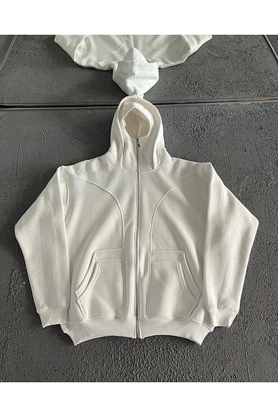 Gofeel Mask Detail Streetwear Oversize Zipper Hooded Hoodie