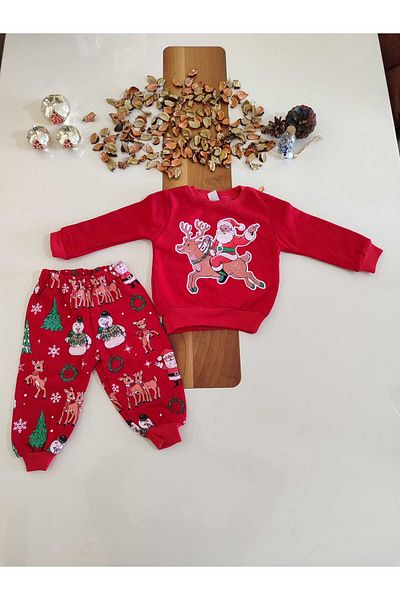 Asel Christmas Daddy Deer Patterned Christmas Concept Chartoned Unisex Baby Set