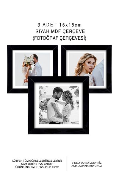 yhfoto 3 Pieces 15x15 Frame - Black Frame - MDF Square Photo Frame Set