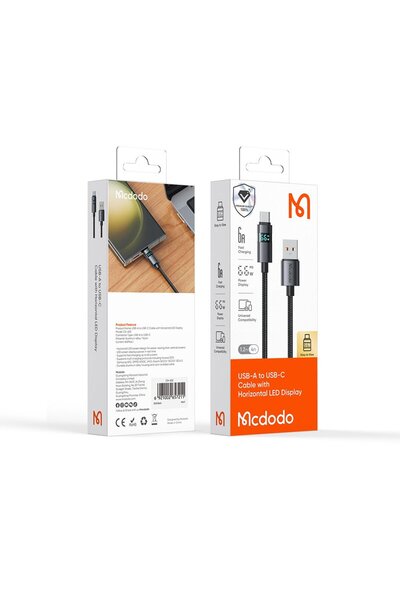 Mcdodo CA-6520 USB-A TO USB-C KABLOSU YATAY LED EKRANLI SİYAH