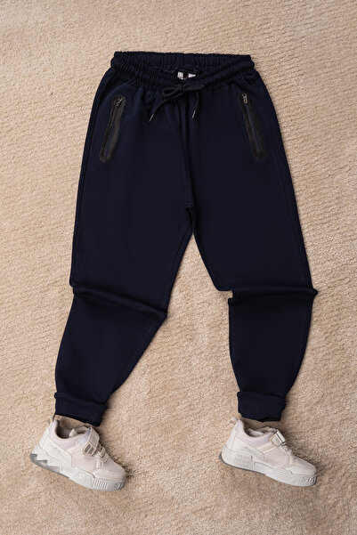 Mai Perla Eşofman Altı Belden Bağcıklı, Fermuar Cepli Düz Renk %100 Pamuk Alt Takım