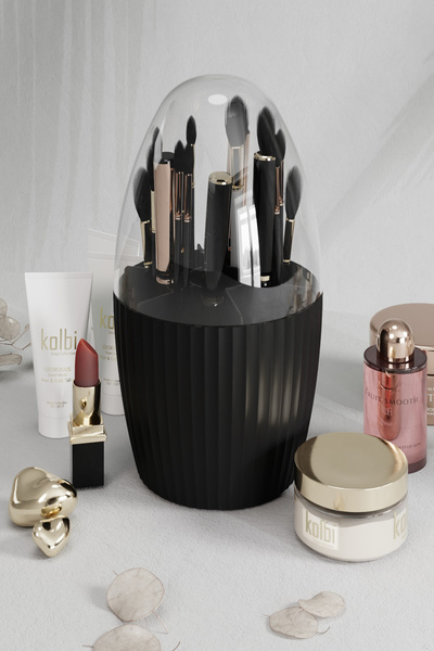 Fesya Home منظم مكياج أسود مكون من 7 أقسام - منظم متعدد الأغراض مع غطاء جرة