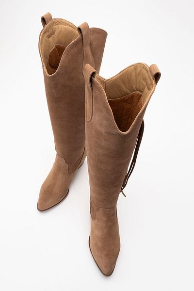 LuviShoes Γυναικείες μπότες με χοντρό τακούνι RİOS Soil Γνήσιο Δερμάτινο Suede Φούντες