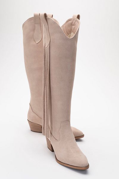 LuviShoes Γυναικείες μπότες με χοντρό τακούνι RİOS Γνήσιο δέρμα Suede Tassel