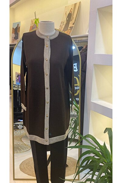 Invee Invee 7068 Model Dark Brown Sweater Cardigan