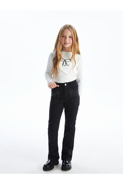 LC Waikiki Black Flared Stone Girls' Jean Trousers