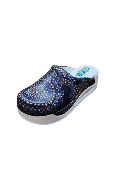 DR SABO Kuantum Desenli Süslü Terlik, Deri Ortopedik Sabo Terlik