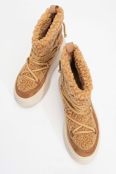 LuviShoes Γυναικείες μπότες χιονιού με χοντρή σόλα DİLA Tan Faux Fur
