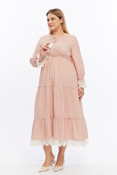 Zer Otantik Red Striped Muslin Lace Dress
