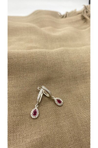 SURA SILVER KOYU PEMBE DAMLA MODEL ZİRKON TAŞLI RODYUM 925 AYAR GÜMÜŞ KÜPE