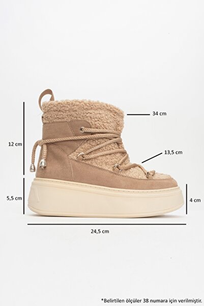 LuviShoes Γυναικείες μπότες χιονιού με χοντρή σόλα DİLA Σκούρο Μπεζ Faux Shearling