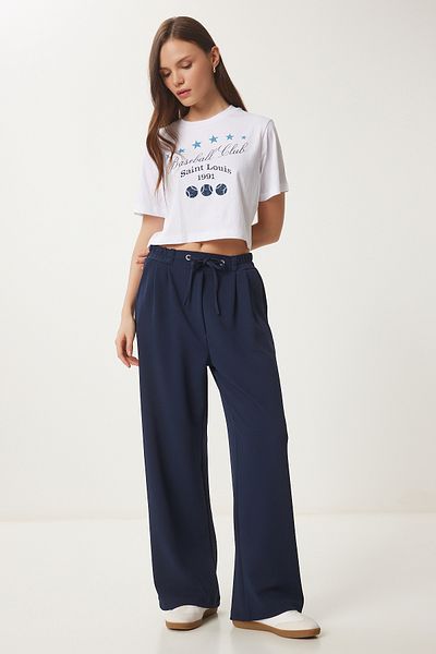 Lovelyİstanbul Wide Leg Comfortable Knitted Trousers Dark Blue Lrv0091