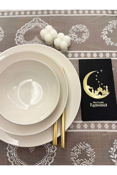 kidspartim Set of 16 Waiter Napkins - Gold Gilded, Black Welcome, Ramadan New Moon Pattern