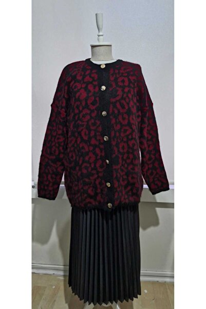 Comfortline Orta Uzun Leopar Desen Triko Hırka