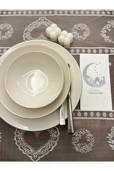 kidspartim Silver Gilded White Welcome Ramadan New Moon Patterned Waiter Napkin Set of 16