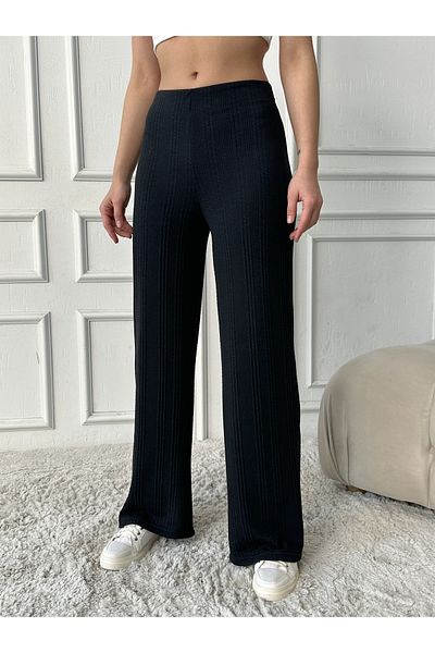The Base Women's Black Knit Pattern Wide Leg Pants